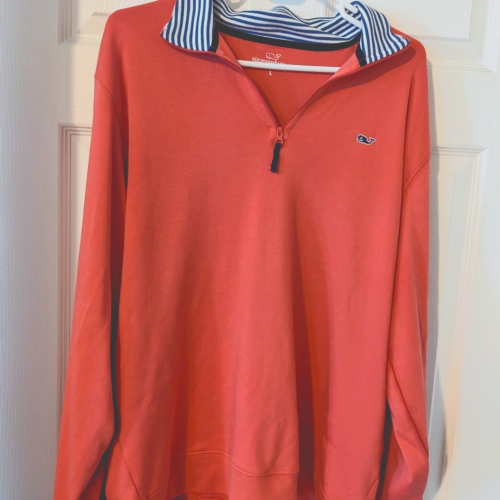 Vineyard Vines Orange Coral Blue Small 1/4 Zip Pullover Long Sleeve Golf